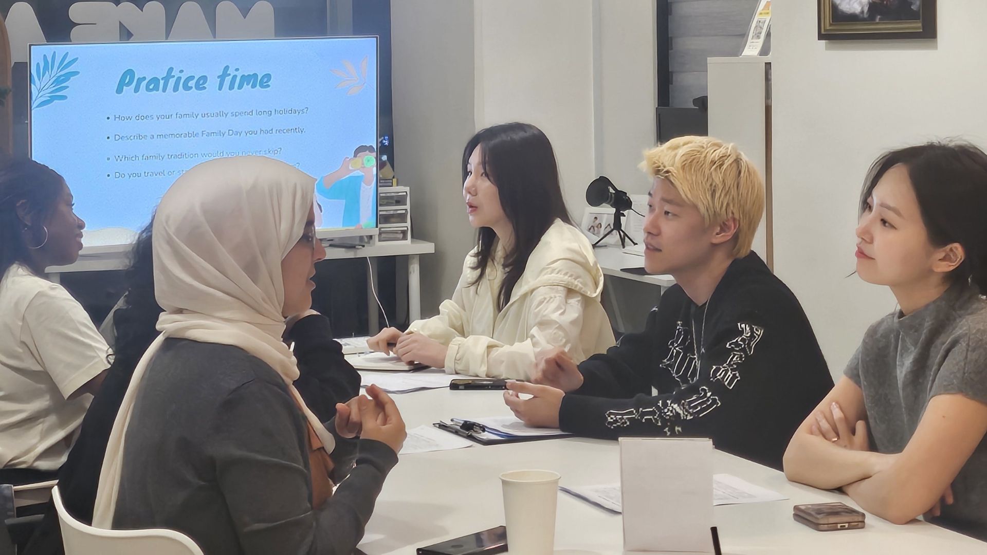 Language practice and discussion session